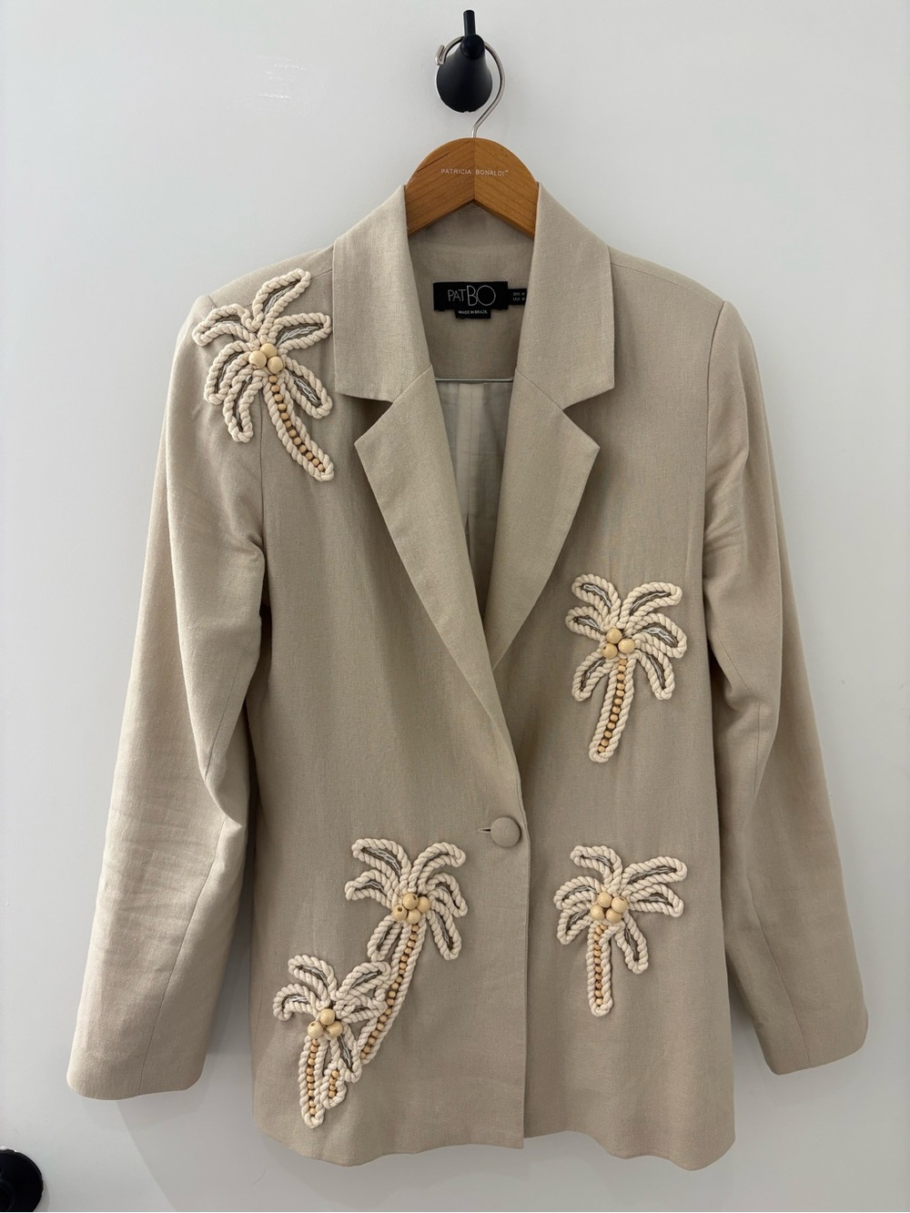 PatBO Beige Embellished Palm Appliqué Blazer